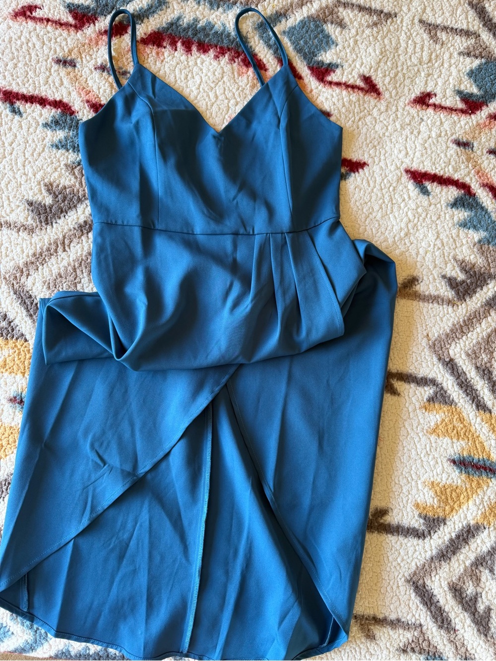 Blue Spaghetti-Strap Midi Dress